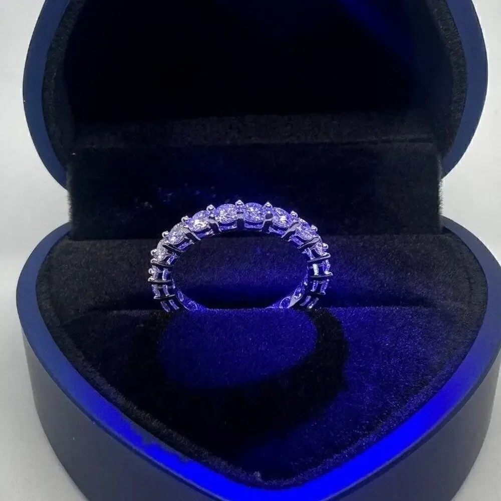 Moissanite Diamond Eternity Band Infinity Ring Pt950 Plated 925 GRA Size 6.5